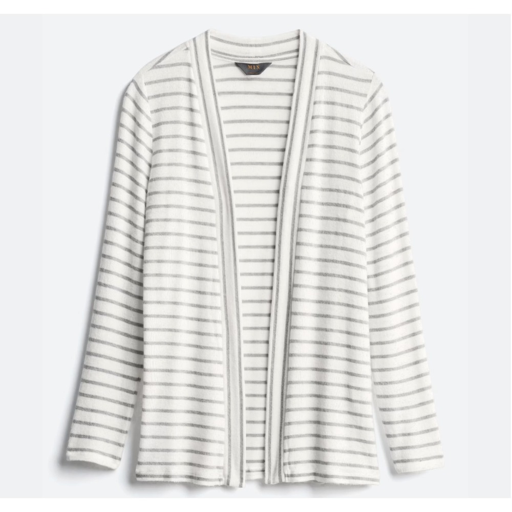 Mix by 41 Hawthorn Women's Barona Brushed Knit Cardigan Grey White Stripe Size L